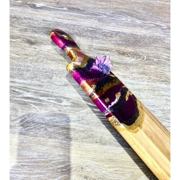 Geode Art Wood Cutting Board Purple Quartz Points - Picture 9 of 10